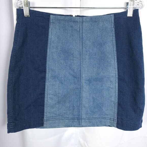 Free People Womens 12 32x17 Blue Premium Denim Two Tone Mini Skirt Stretch - Picture 1 of 6